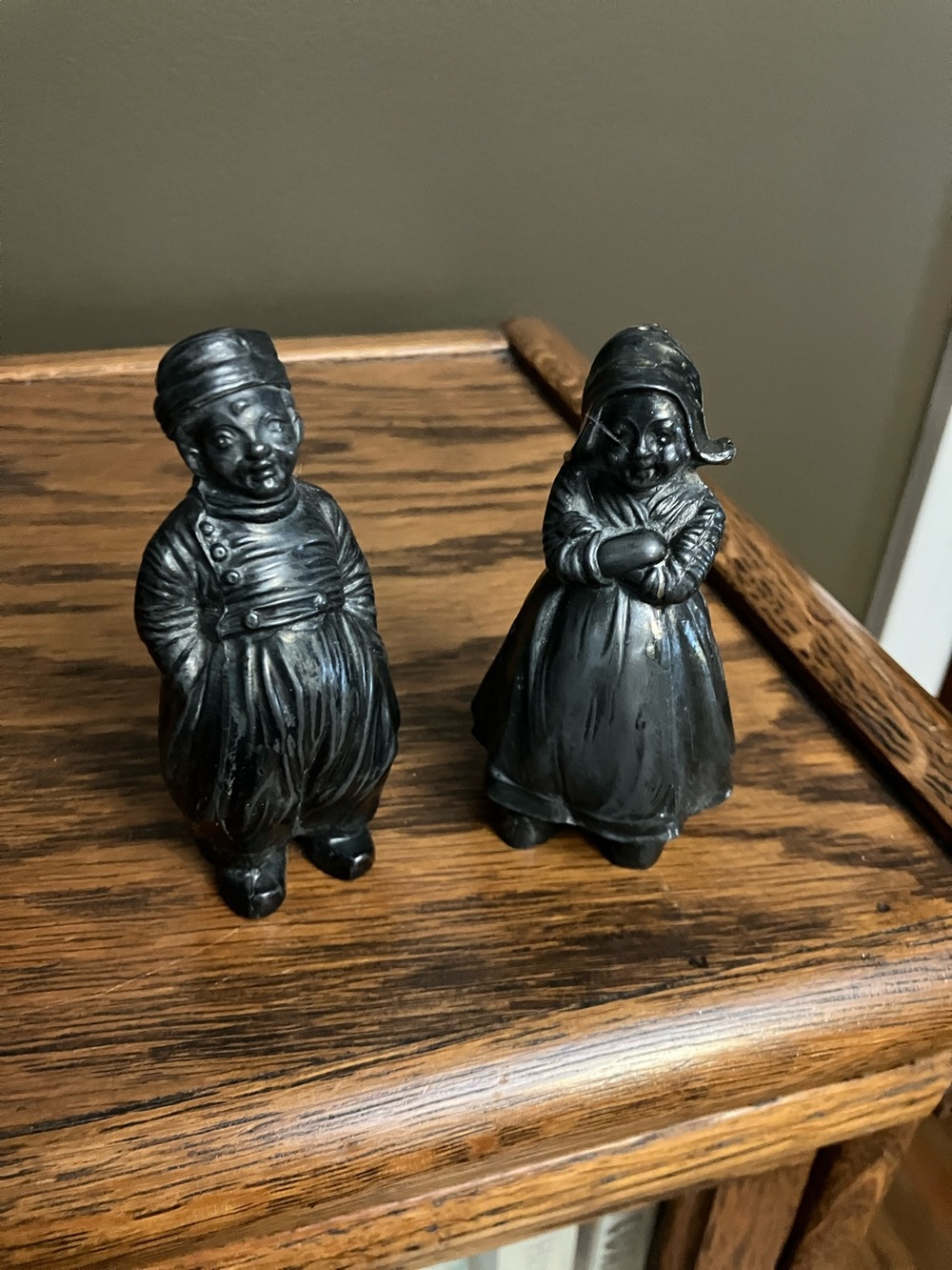 Vintage Dutch couple pewter color salt and pepper shakers Germany